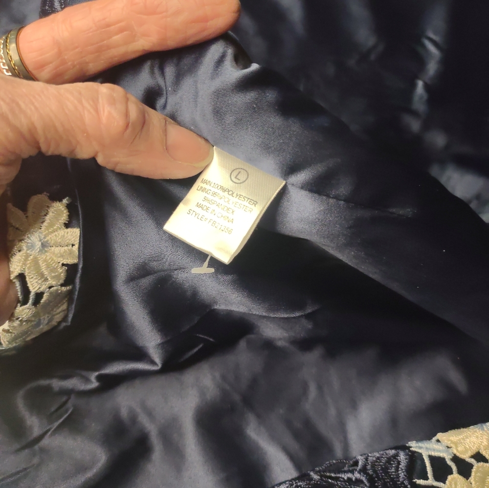 Lace overlay Denim blue fitted blazer (L) - Picture 7 of 10